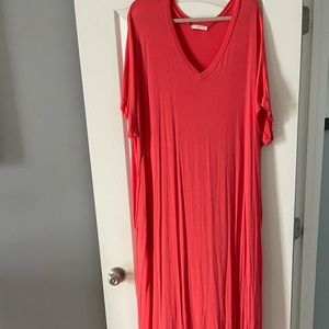 Plus Size Coral Maxi T Shirt Dress